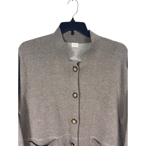 Poetry Cardigan Women’s 14 L Tan Gray Button Front Pocket Sweater Neutral Earthy - Picture 2 of 12